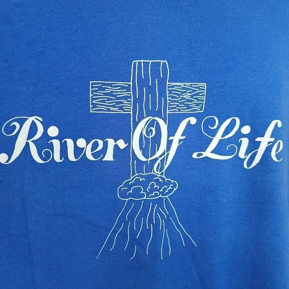 Christian T Shirt Vintage 80s 90s River Of Life Cross Jesus Made In USA Mens XL - Picture 2 of 6